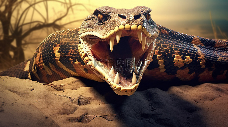 巨大的蟒蛇与令人印象深刻的獠牙