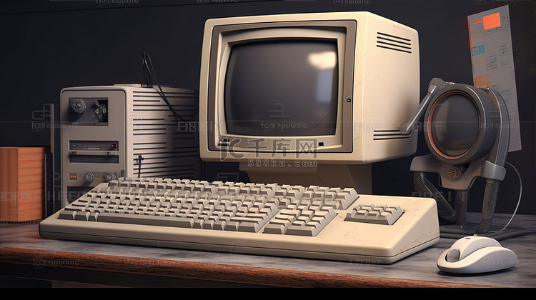 复古风格监控系统单元键盘和鼠标