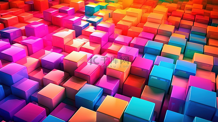 运动中的彩色立方体抽象 3D 插图