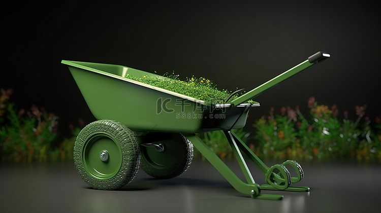 用于园艺和建筑的绿色独轮车的 