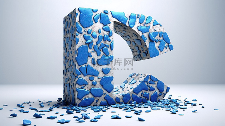 3d 渲染标志蓝色水磨石图案纹