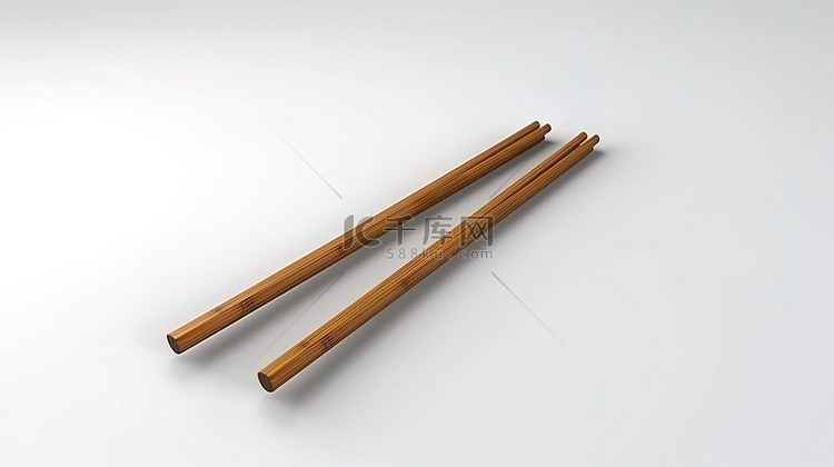 木筷子的 3D 渲染象征着白色
