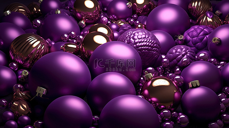 节日贺卡与 3d 紫色圣诞球庆