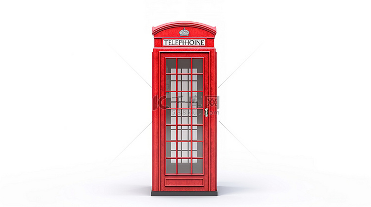 白色背景下红色传统英国电话亭的