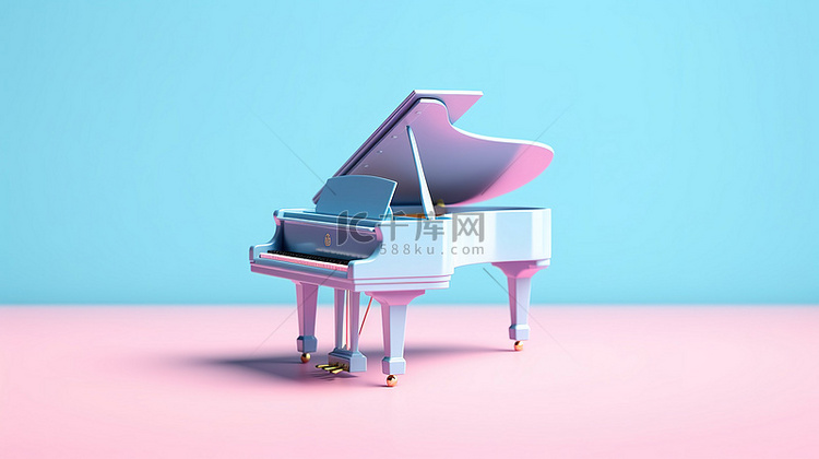 粉色背景下蓝色三角钢琴的 3D