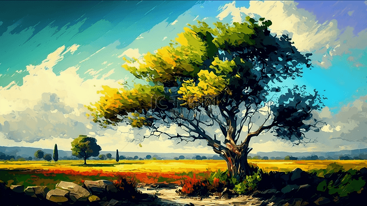 风景云彩树的背景