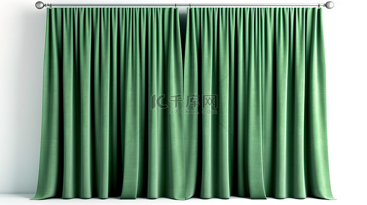 白色背景上绿色窗帘的孤立 3D