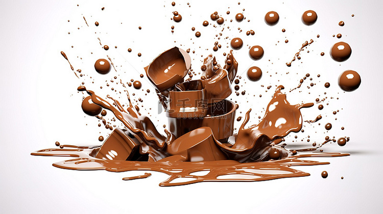 巧克力片层叠成奶油巧克力飞溅的