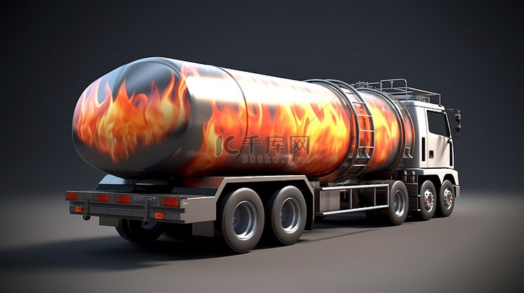 3d 渲染中燃烧的汽油罐车