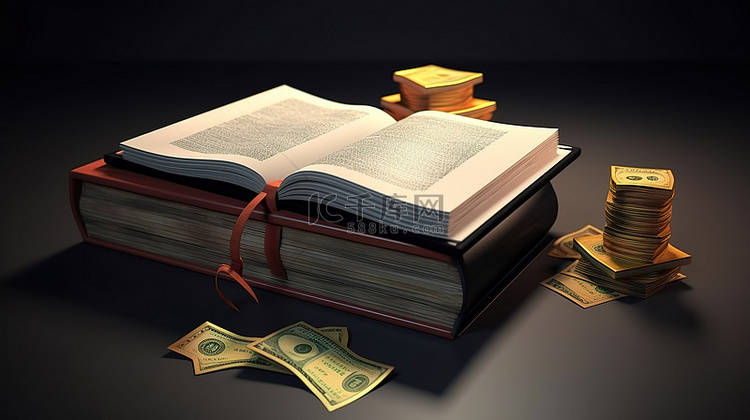 教育投资 3d 渲染金钱和书籍