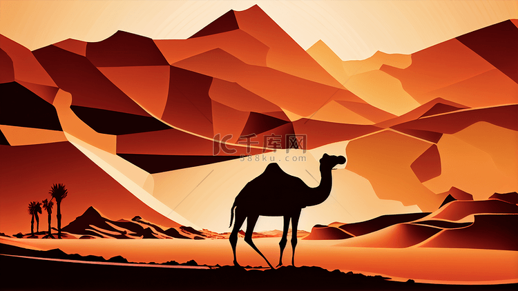 沙漠剪纸骆驼背景