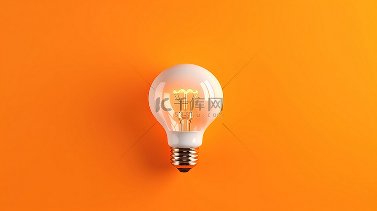 充满活力的橙色背景上的创新灯泡