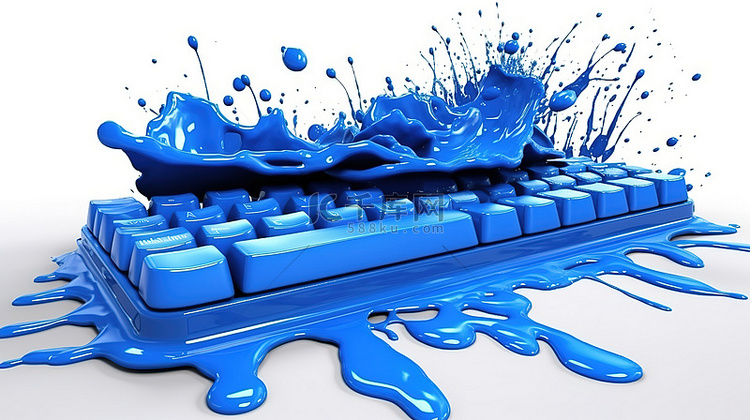 以 3D 渲染的键盘的蓝色油漆