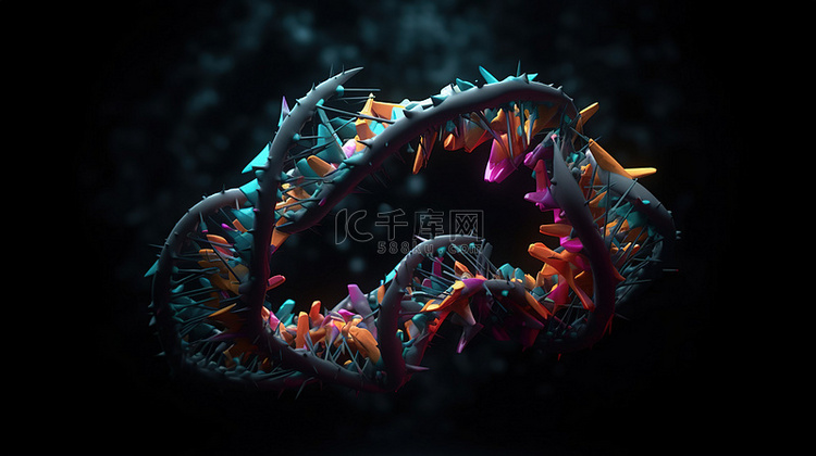 黑暗背景 3d 渲染的 dna