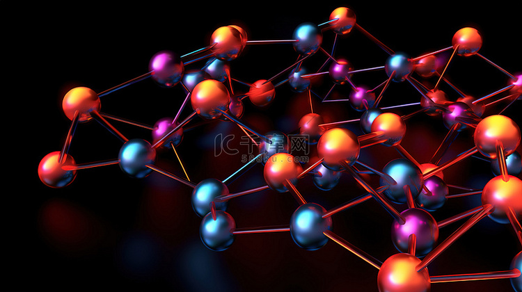 黑色背景下的 3d 分子