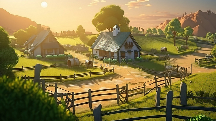 阳光亲吻乡村的童话农场的令人惊