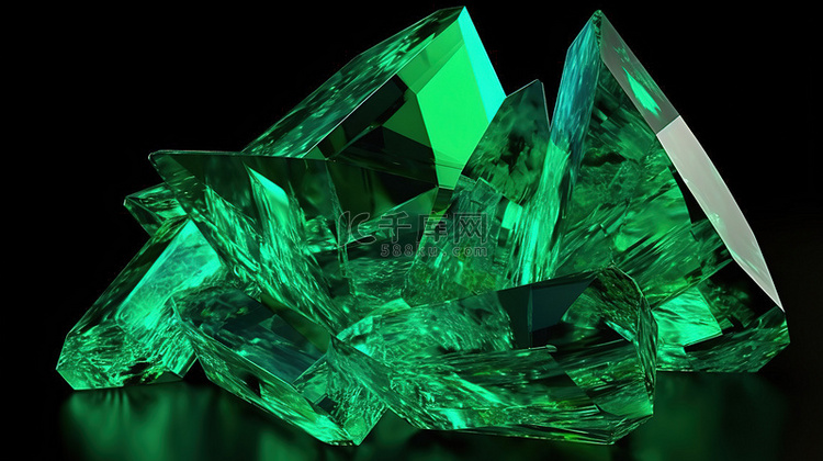 3d 中的祖母绿水晶是一颗明亮