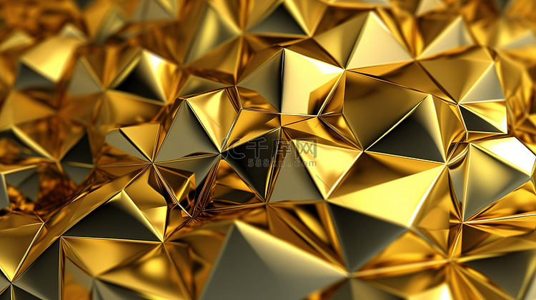 金色背景中正多面体的抽象 3D