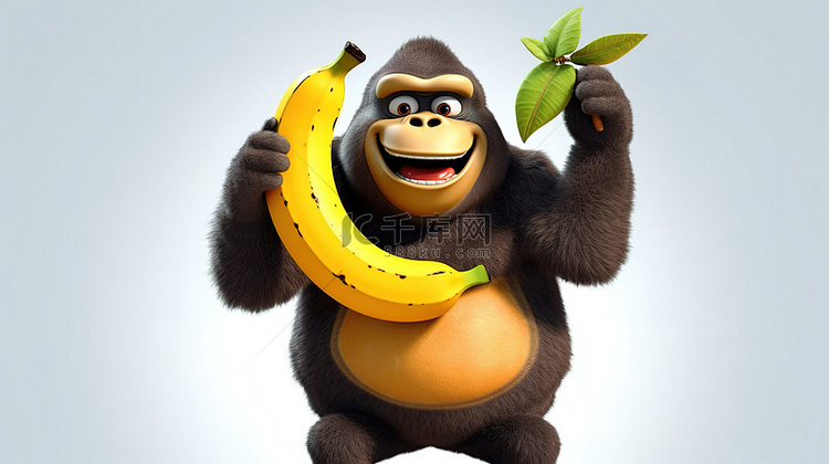 手拿香蕉的搞笑 3D 猿