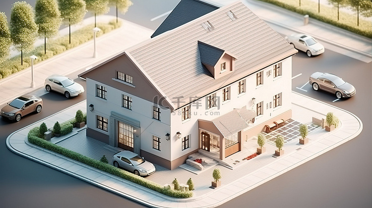 带 3D 停车设施的房屋的建筑设计