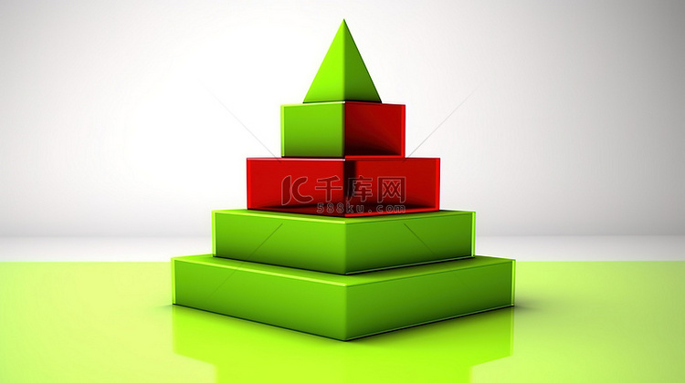 石灰绿 3d 金字塔，带有红色