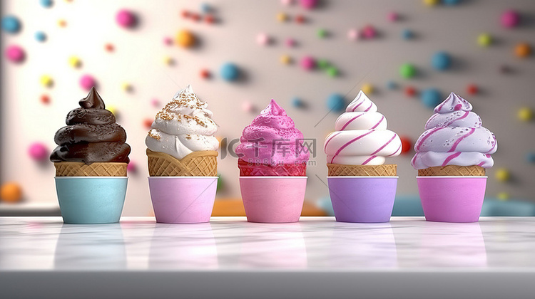 3D 渲染冰淇淋甜筒的插图