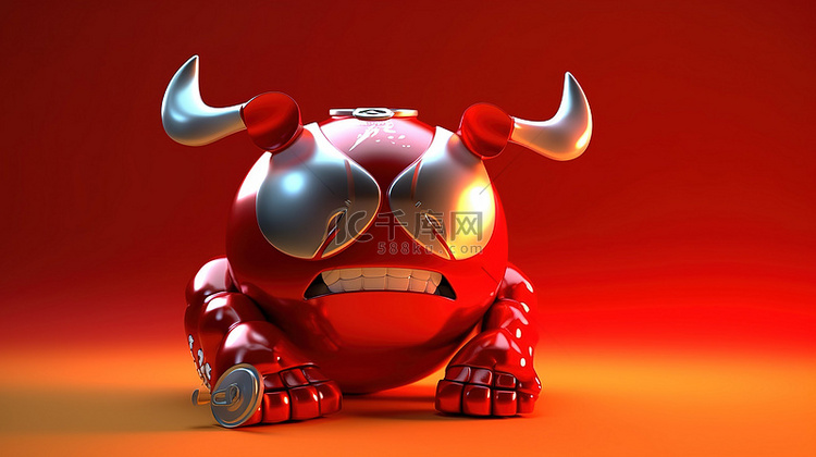 红牛俏皮的 3D 插图