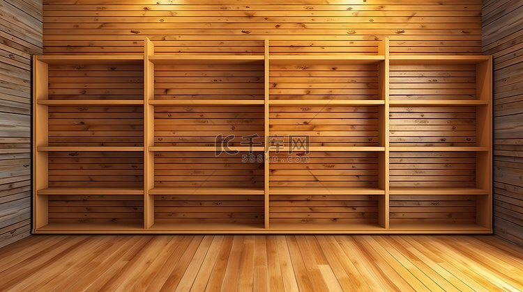 空置的木架子和书柜以 3D 形