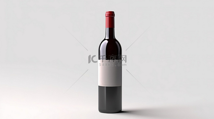 一个孤立的红酒瓶的 3D 渲染