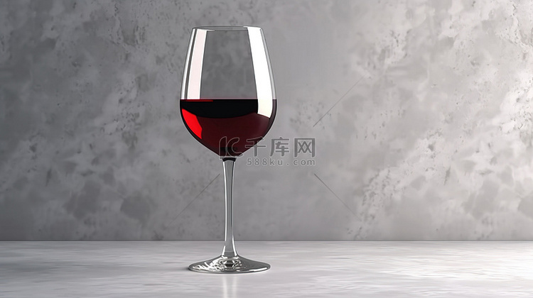 中性灰色背景上一杯红酒的 3D