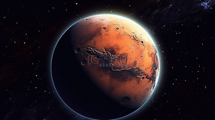 描绘外太空火星的 3d 插图