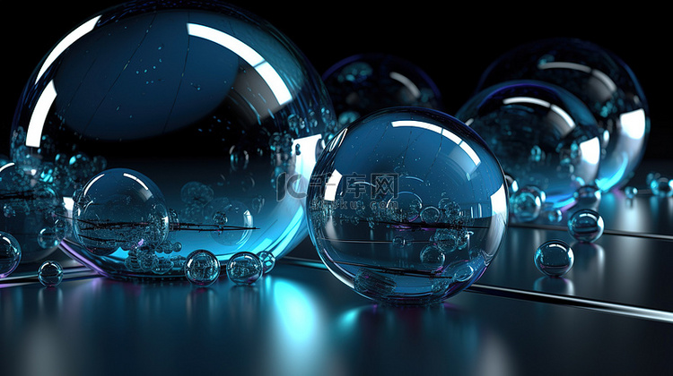 高科技 3D 插图中的抽象玻璃球
