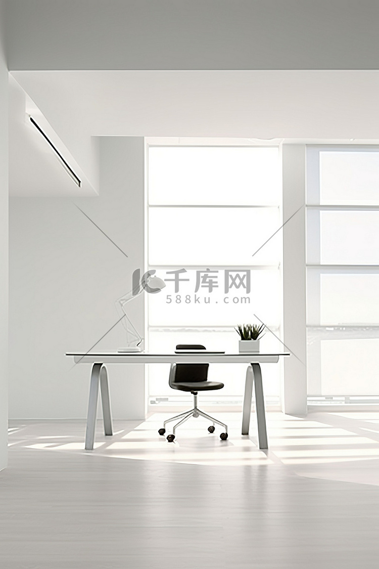 地板上白色和灰色室内办公室的图
