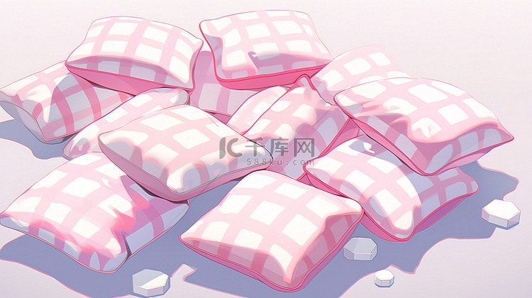 3d 渲染中的粉色和白色枕头