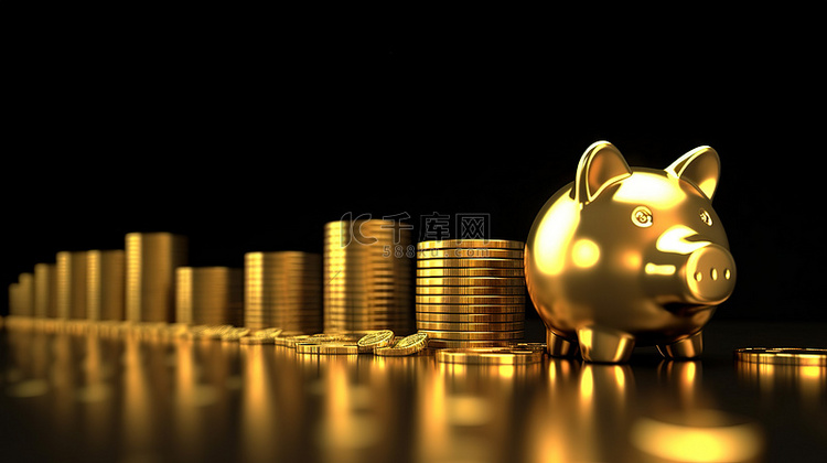 3d 金币和存钱罐描绘的财务增长
