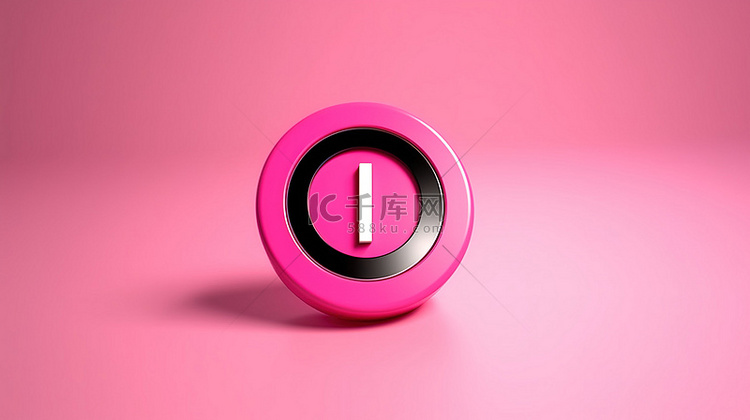 圆形启动按钮图标的粉色 3D 