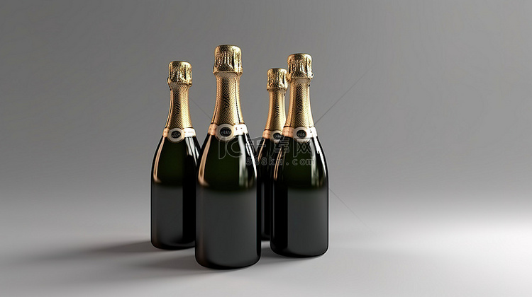 以 3D 捕获的一组香槟瓶的模型
