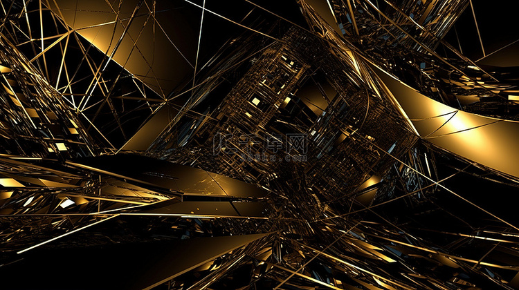 金色和黑色抽象 3d 艺术背景