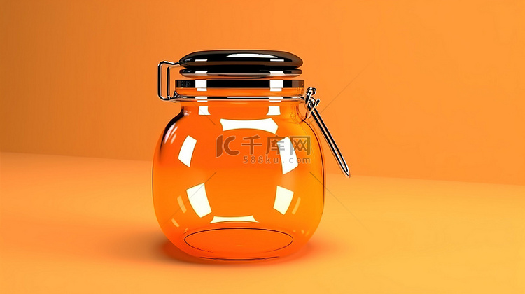 3d 渲染橙色背景与单色玻璃罐