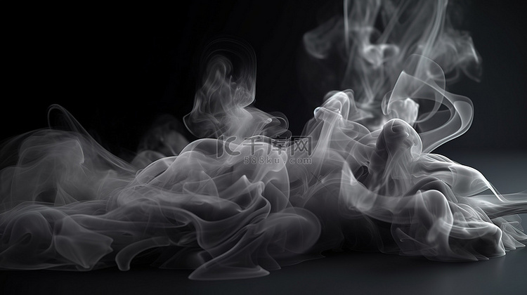 3D 渲染的黑暗场景中充满烟雾