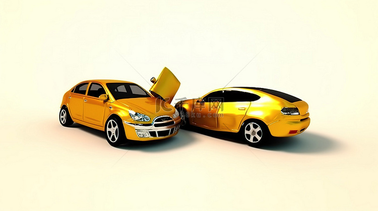 碰撞后汽车保险范围的渲染图像