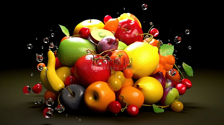 3D动画水果混合充满活力的水果