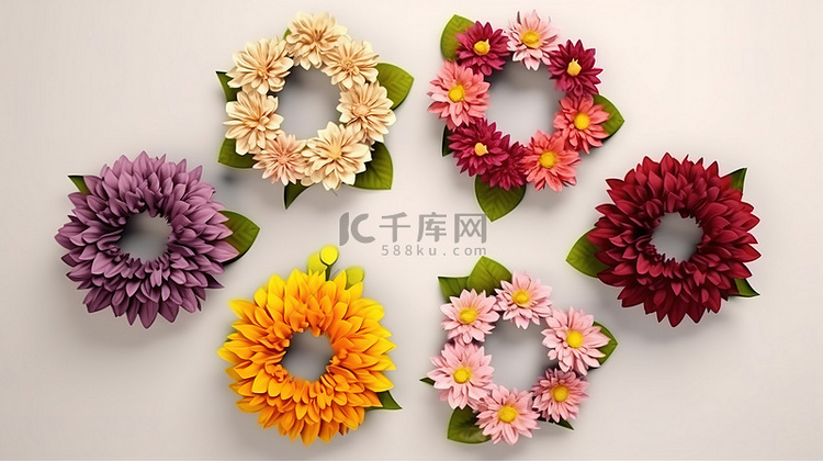 卡通风格 3d 渲染的花集，用