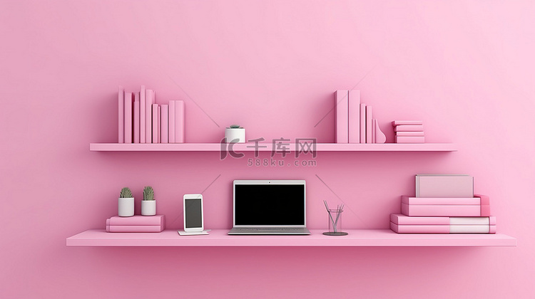 粉红色墙架显示电脑笔记本电脑手