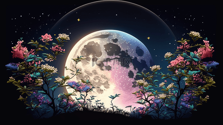 月亮梦幻花树背景