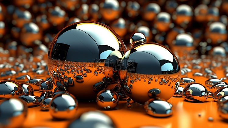 碎片金属橙色球体碰撞的 3d 渲染