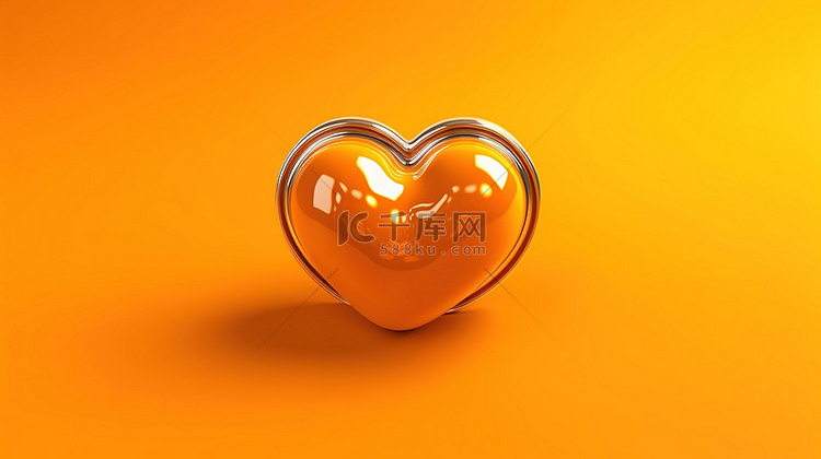 黄色背景上橙色心脏模型的 3D