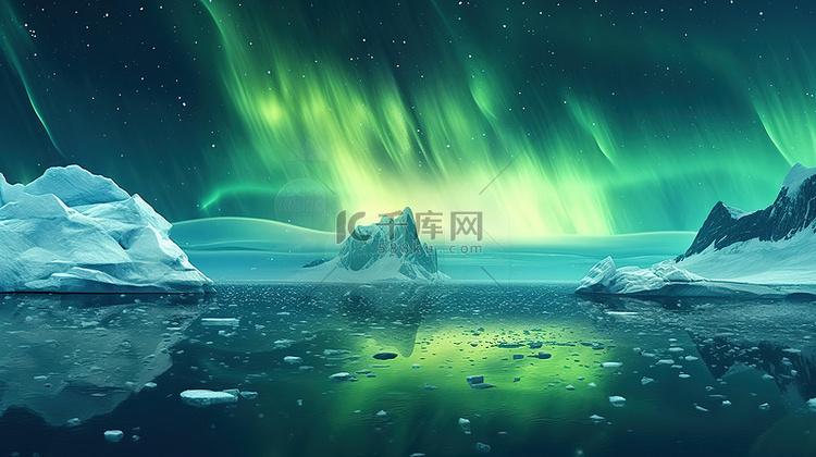 壮观的北极景观与 3D 北极光