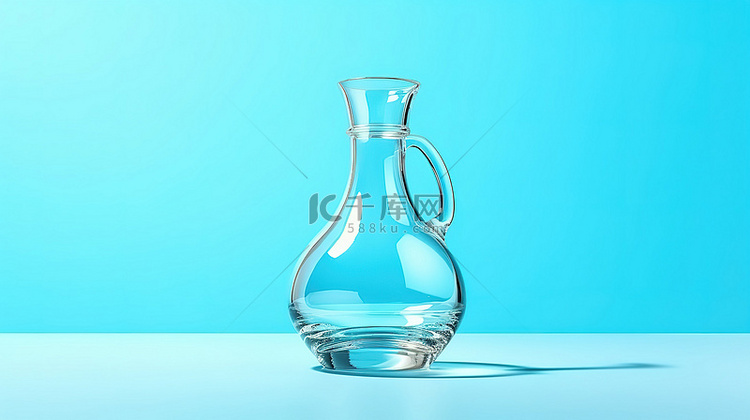 浅蓝色背景下的 3D 渲染水瓶