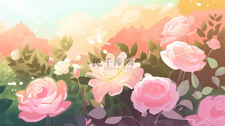 粉色玫瑰花园植物鲜花花卉创意插